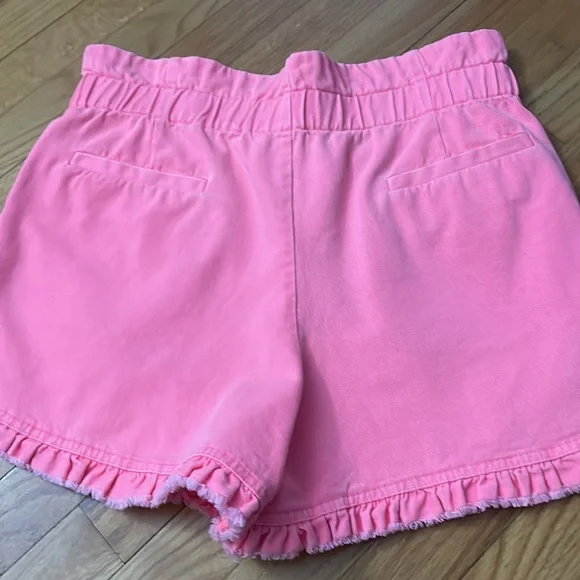 Sea New York Neon Pink Ruffled High Waisted Denim Jean Shorts Size 10